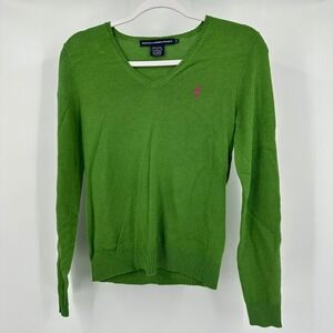 Ralph Lauren Sport Women Old Money Knit Sweater Sz M Wool Cashmere Green Classic